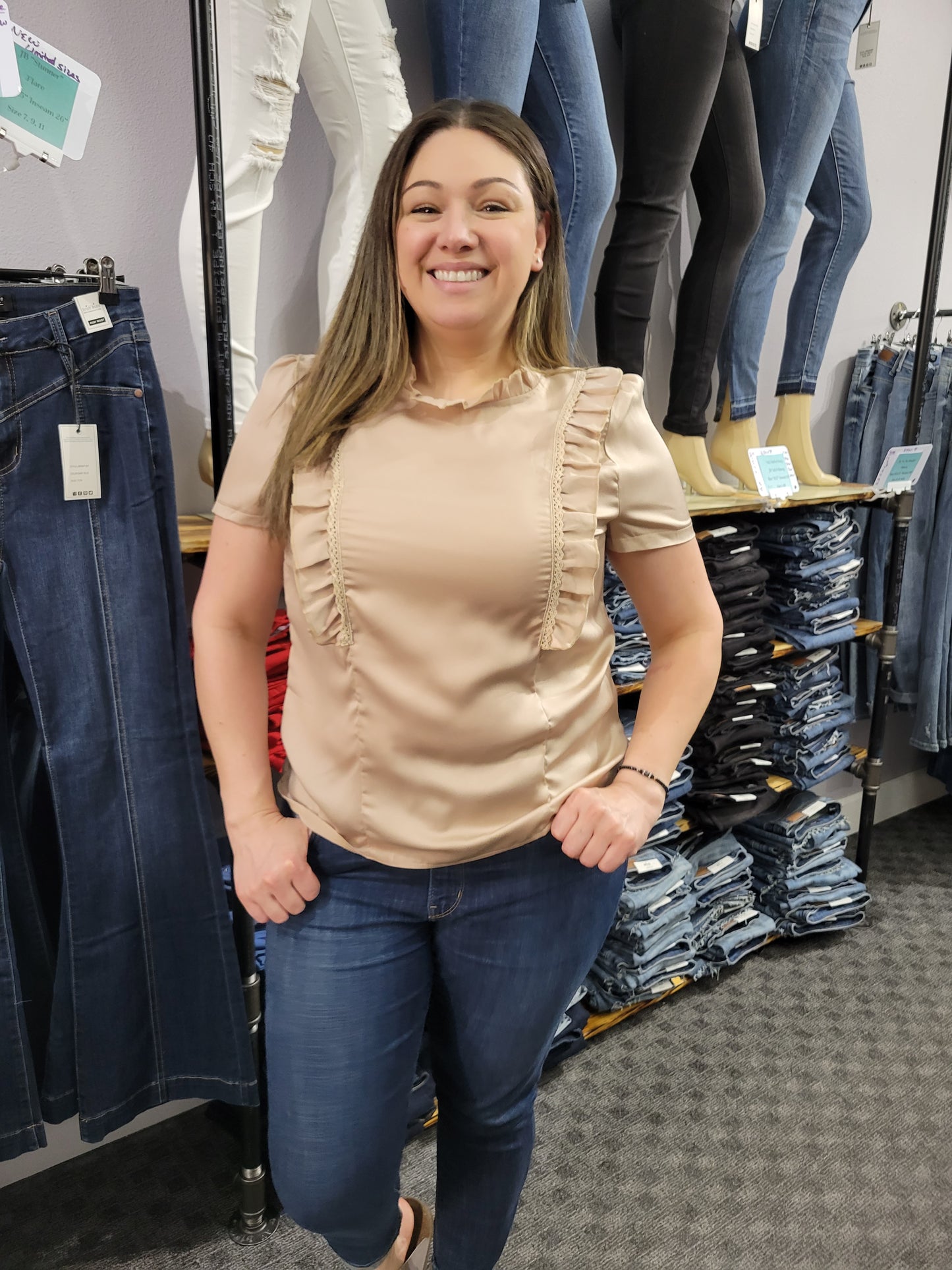 Ruffle Front Mock Neck Blouse