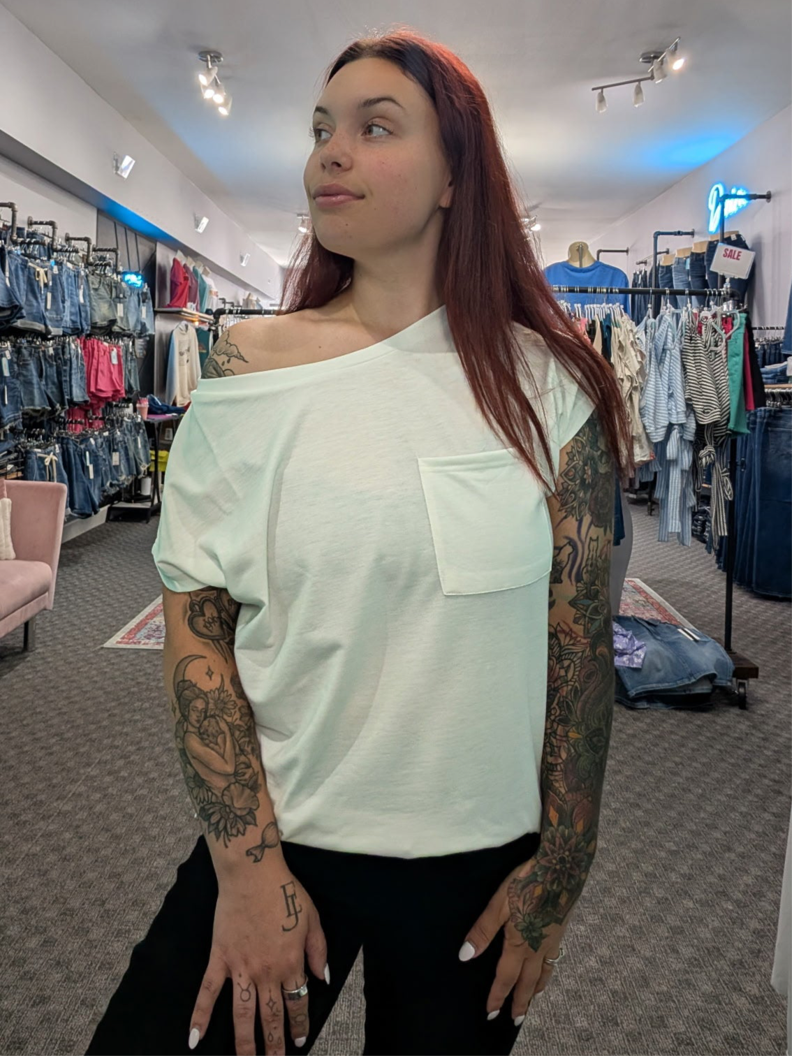 White Pocketed Tee with Side Slits