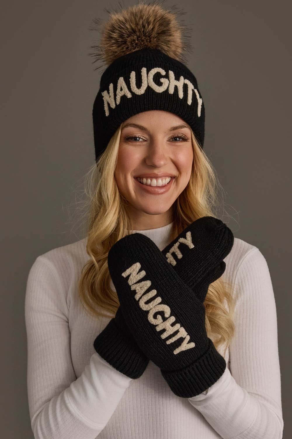 Black Naughty Knit Pom Hat
