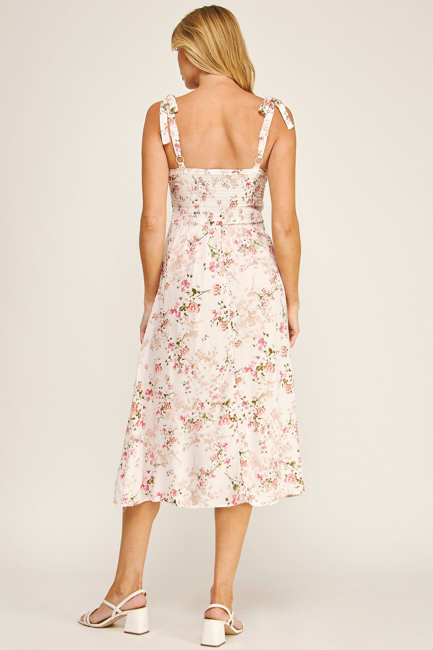 Romantic Floral Tie Midi Dress