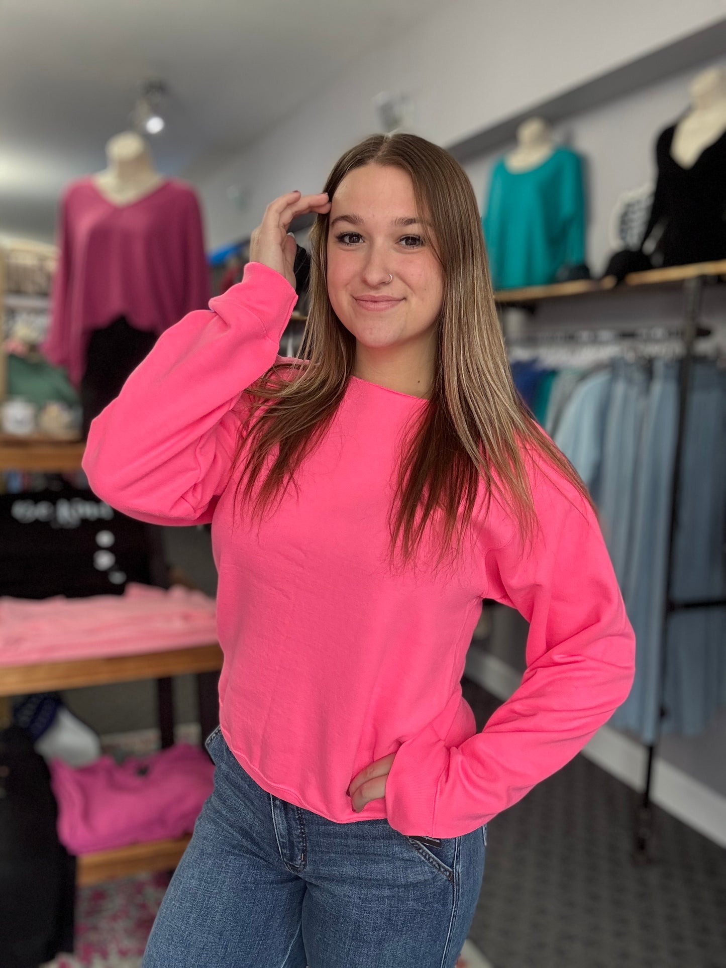 Raw Edge Off Shoulder Sweatshirt