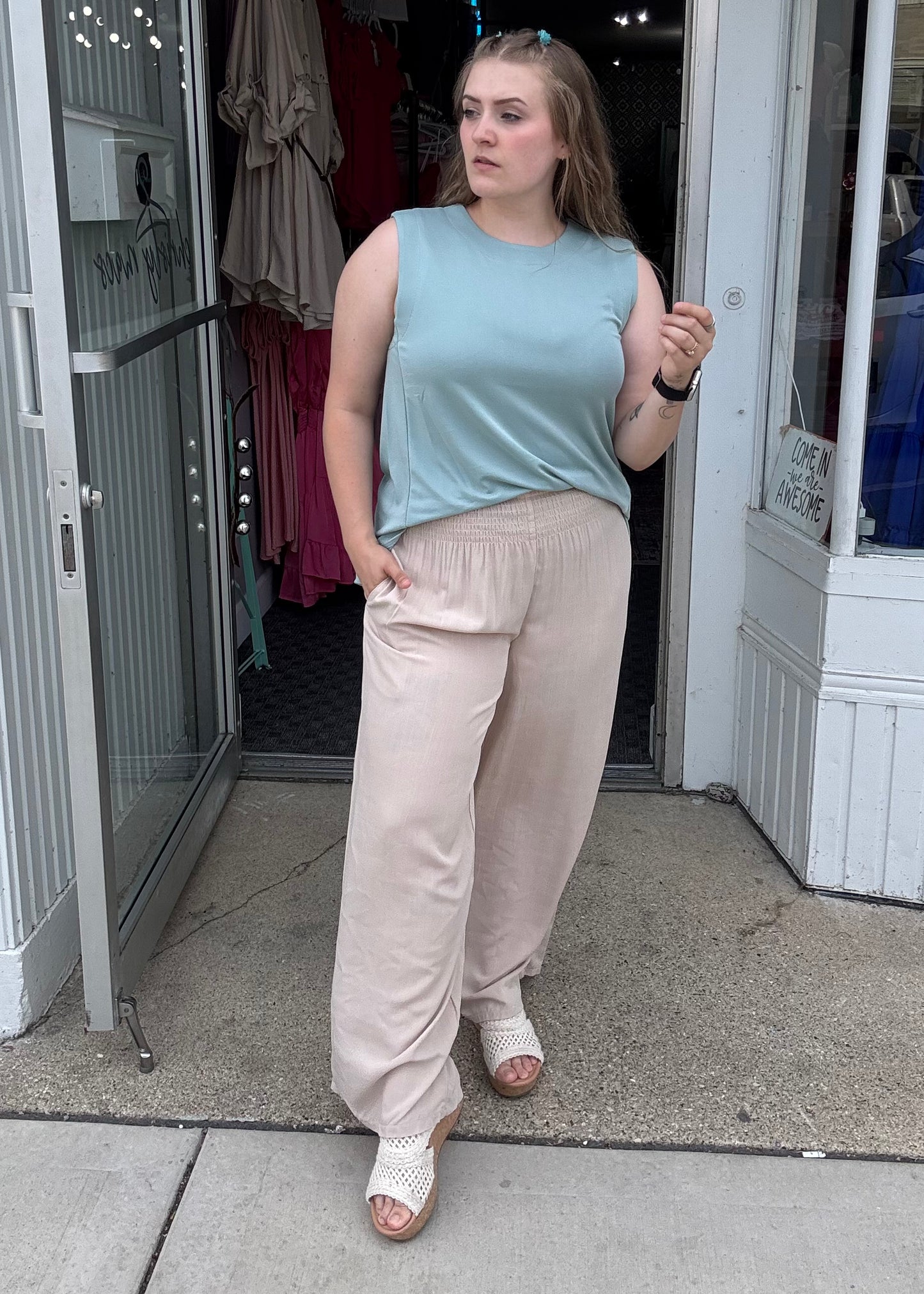Smocked Wide Leg Pant