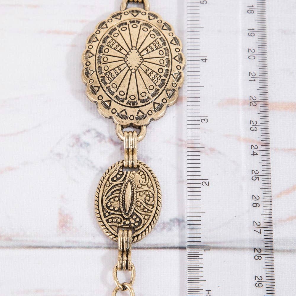 Ornate Oval Western Concho Disc Chain Belt