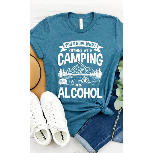 You Know What Rhymes With Camping Alcohol Graphic Tee