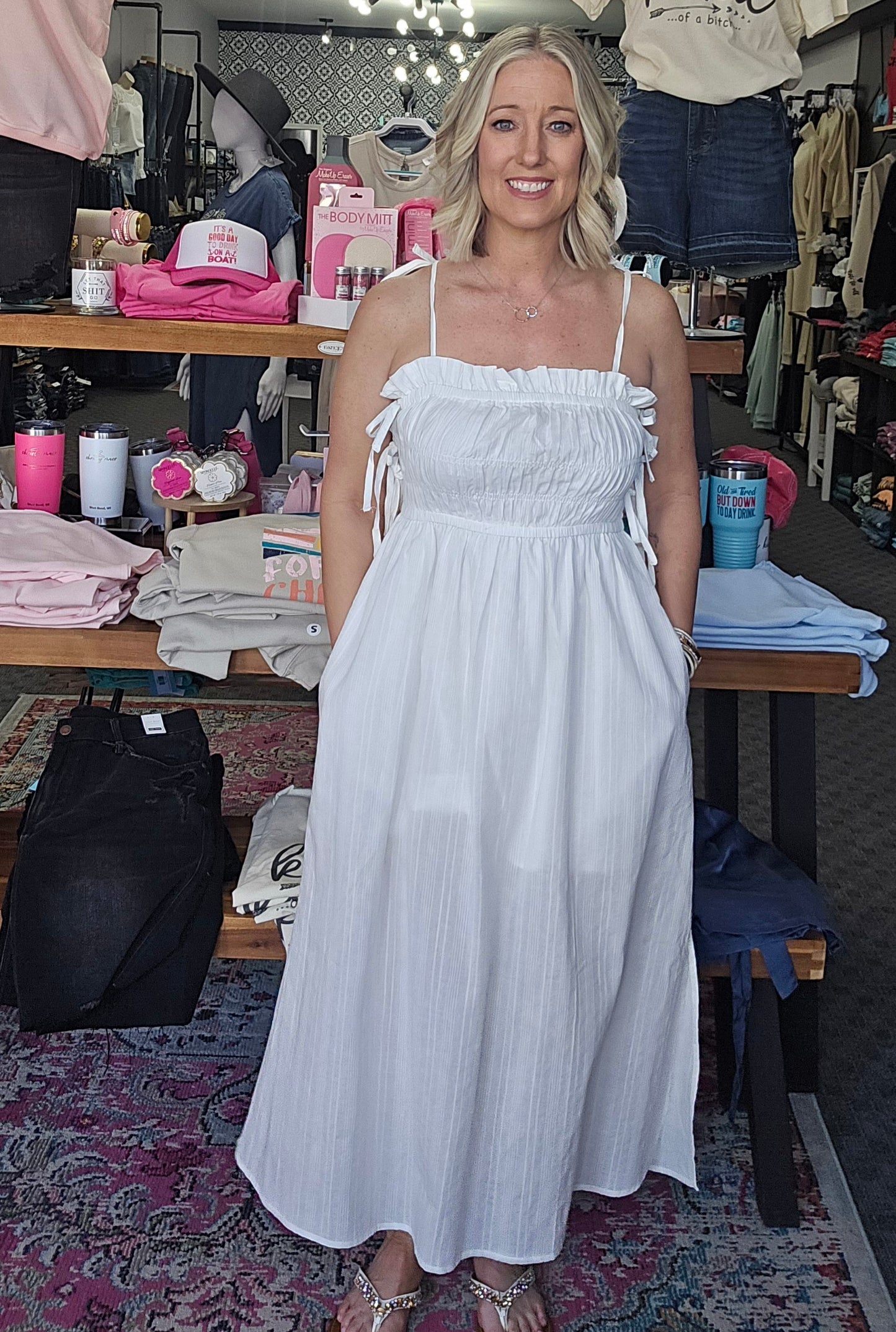 Textured Flowy Summer Dress W/Side Tie