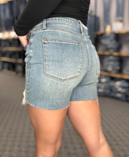 Reg/Plus Judy Blue Vintage Wash Destroy Button Fly Shorts