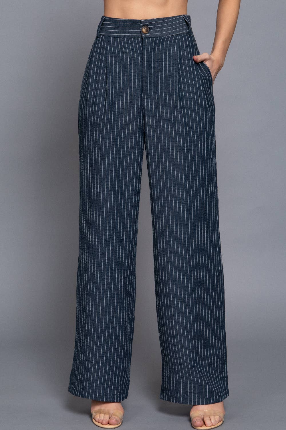 Straight Stripe Linen Effect Pants