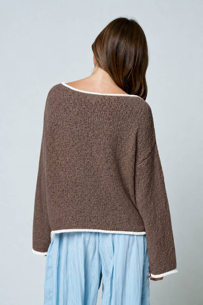 Boat Neck Trim Detail Sweater