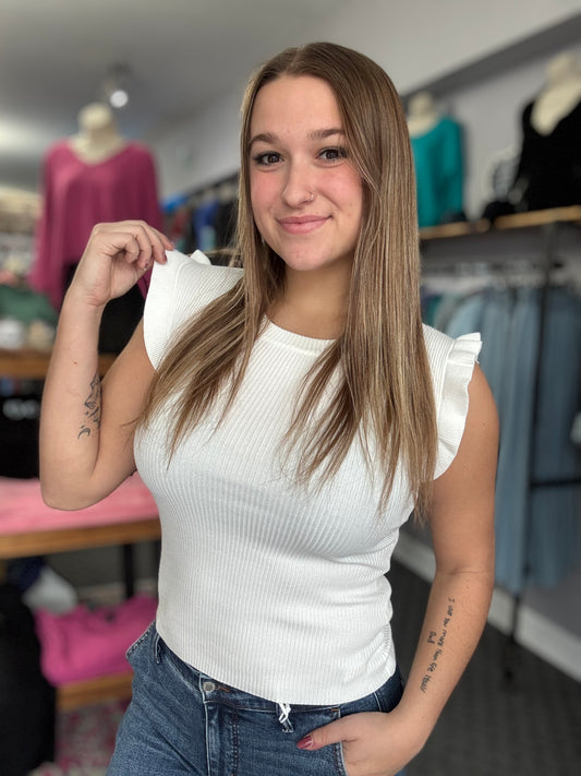 Ruffle Trim Sweater Tank