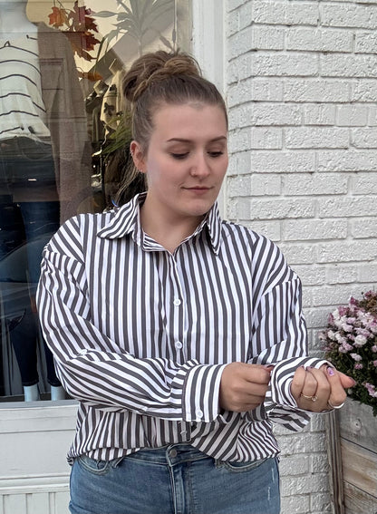 Black White Striped Long Sleeve Shirt