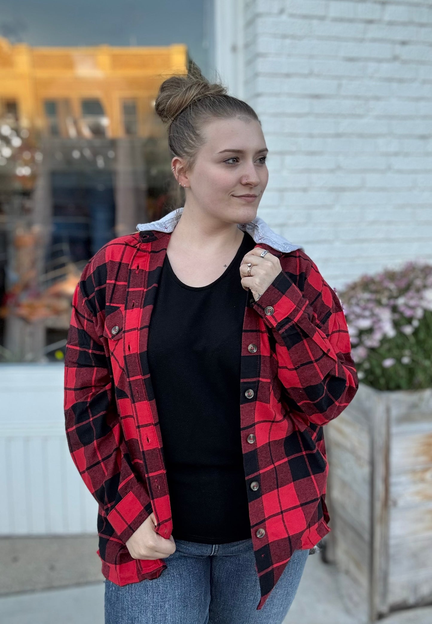 Oversized Plaid Shirt W/Hoodie