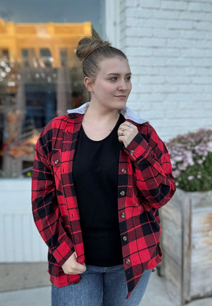 Oversized Plaid Shirt W/Hoodie