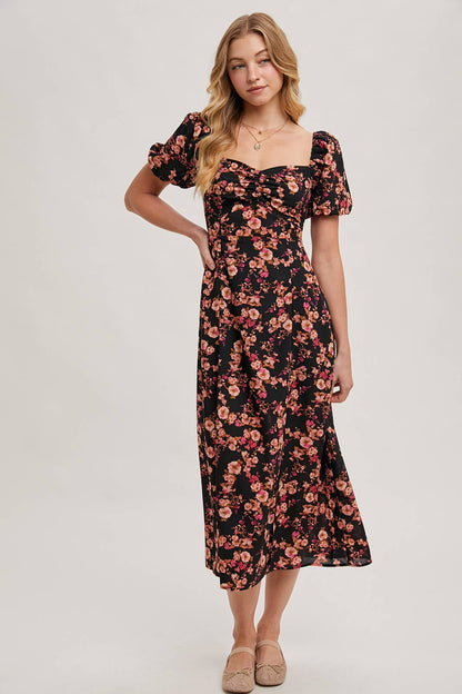 Floral Sweetheart Neck Maxi Dress