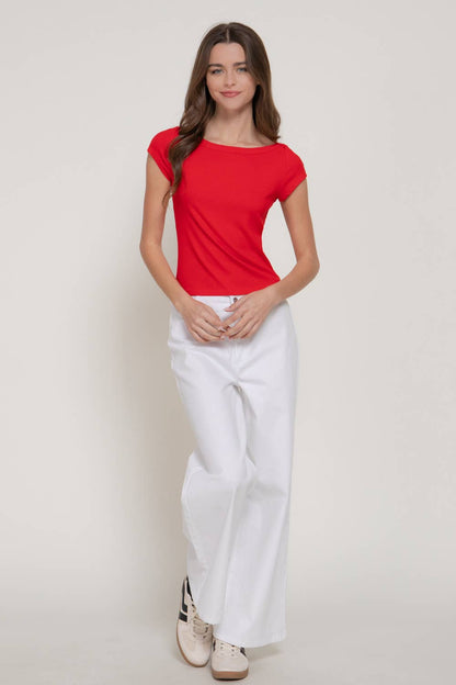 Cap Sleeve Rib Knit Top