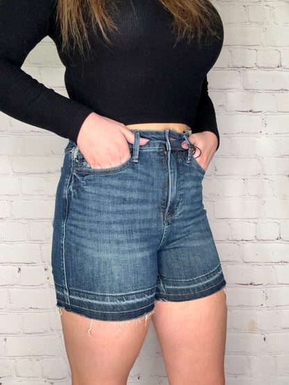 Tummy Control Destroyed Hem Shorts