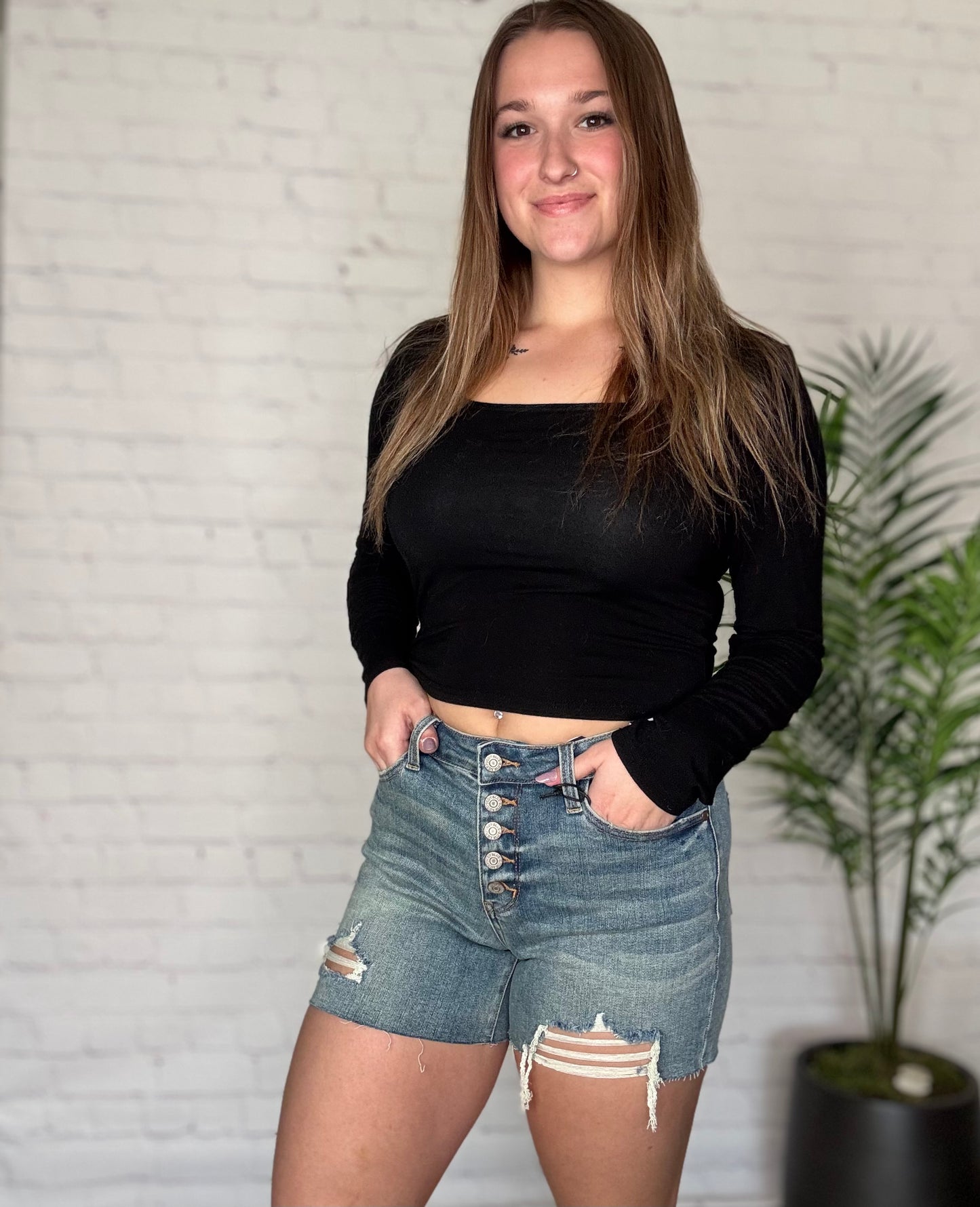 Judy Blue Vintage Wash Destroy Button Fly Shorts