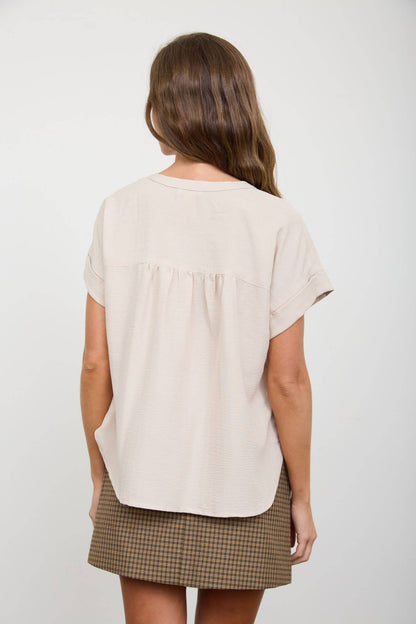 Stripe Textured Button Top