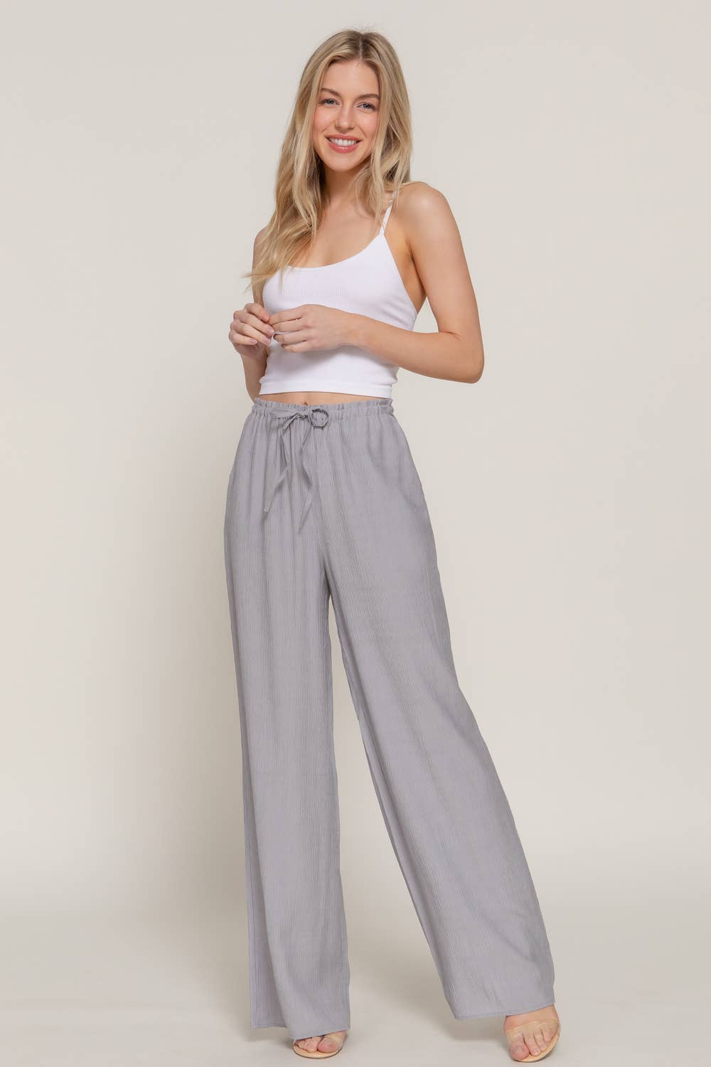 Elastic Waistband Flowy Pants