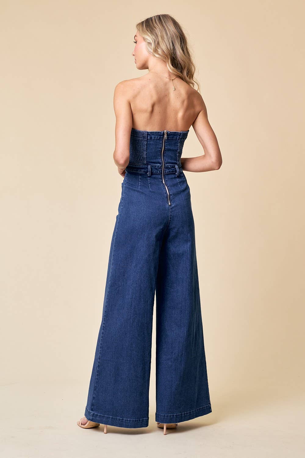 Off Shoulder Wide Leg Denim Jumpsuit