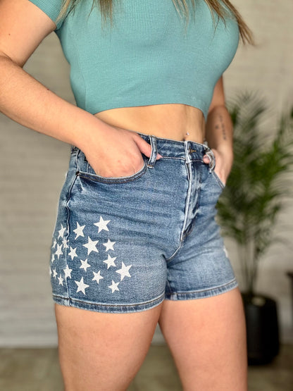 Judy Blue Slim Star Splatter Shorts