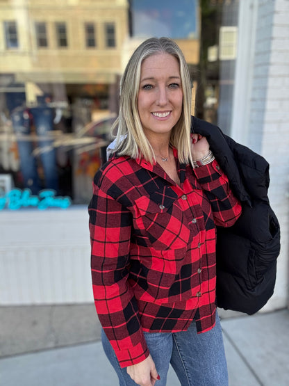 Oversized Plaid Shirt W/Hoodie