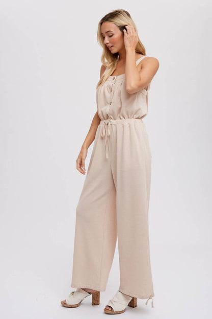 Waffle Knit Wide Leg Jumpsuit