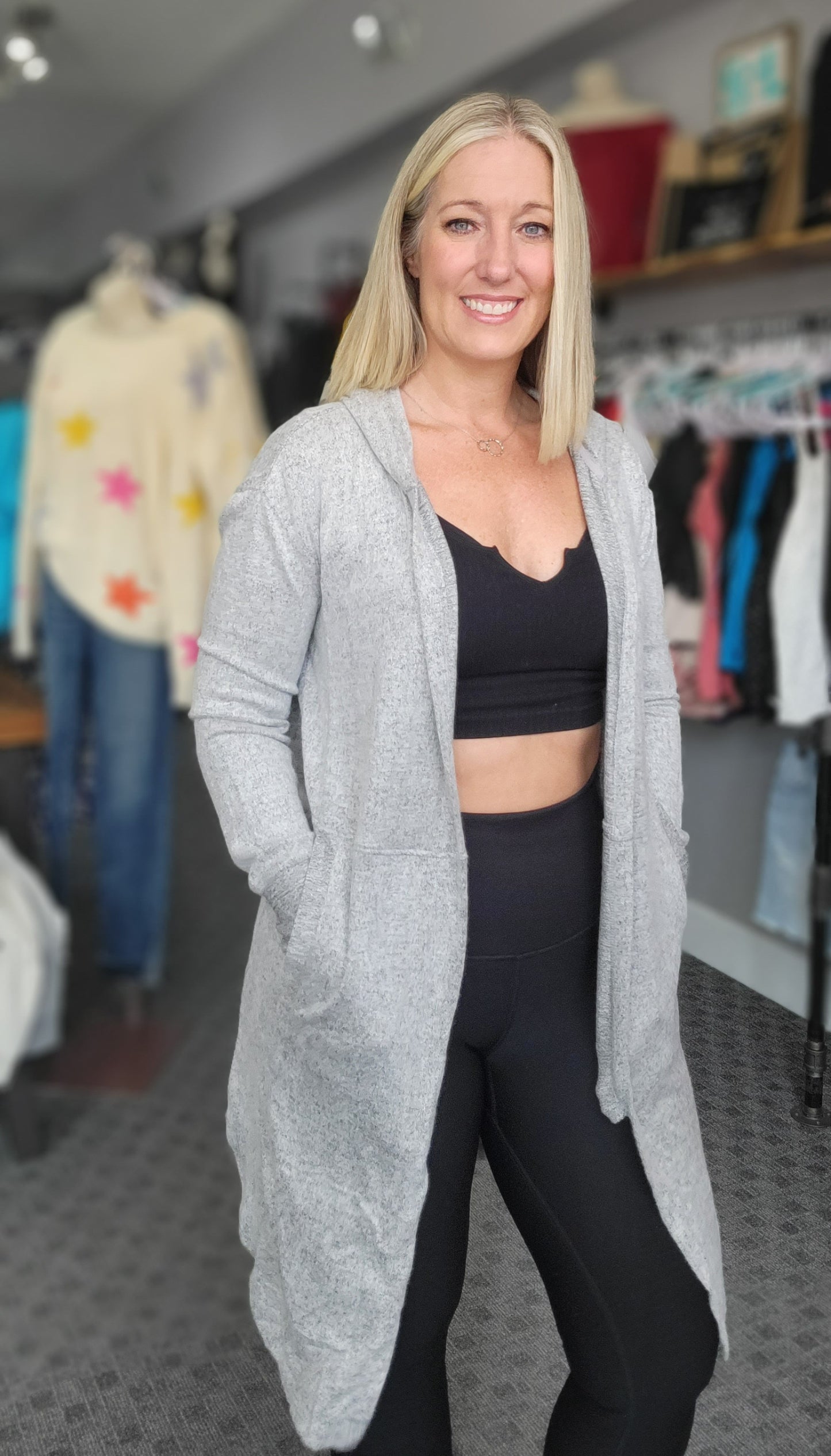 Reg/Plus Athleisure Open Front Hooded Cardigan