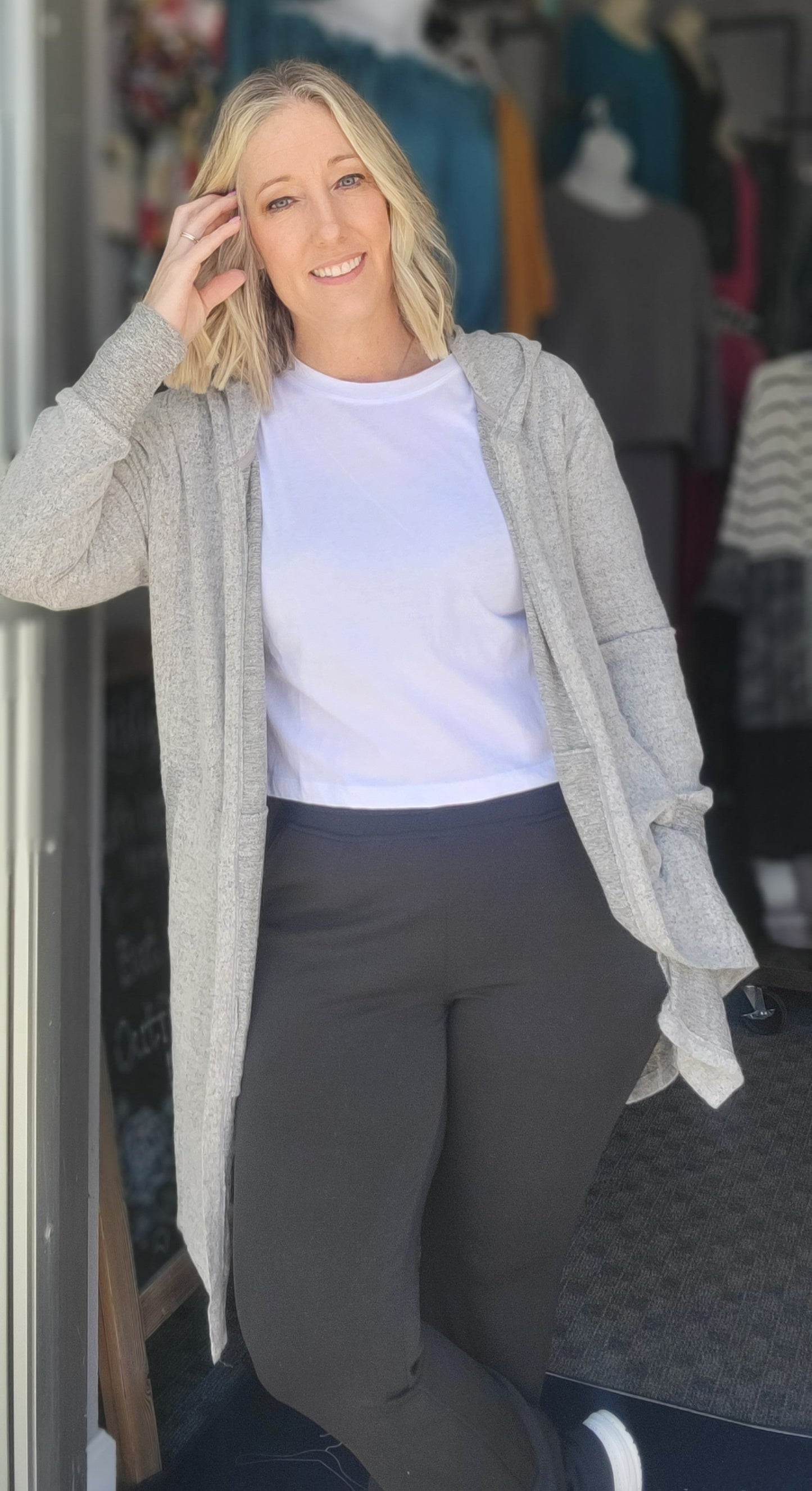 Reg/Plus Athleisure Open Front Hooded Cardigan