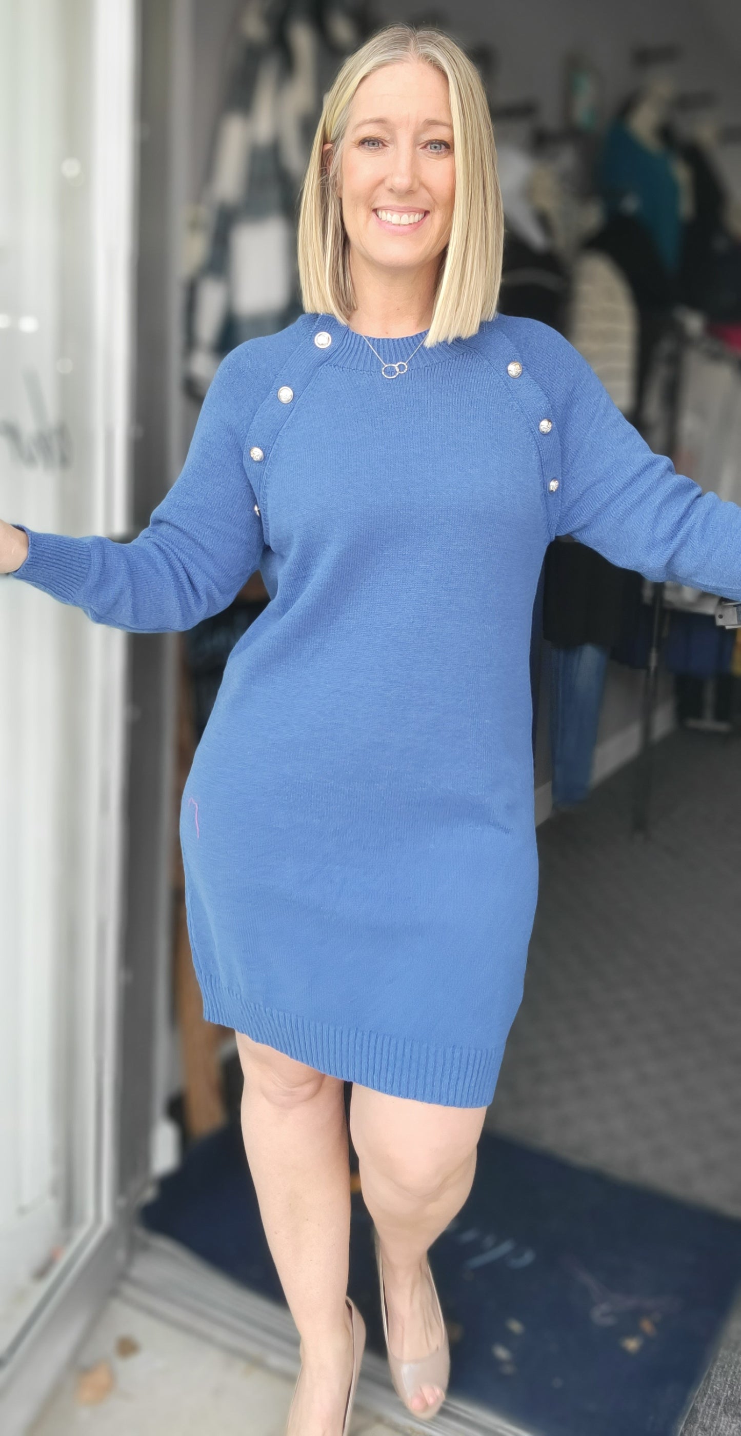 Ribbed Knit Button Detail Sweater Dress