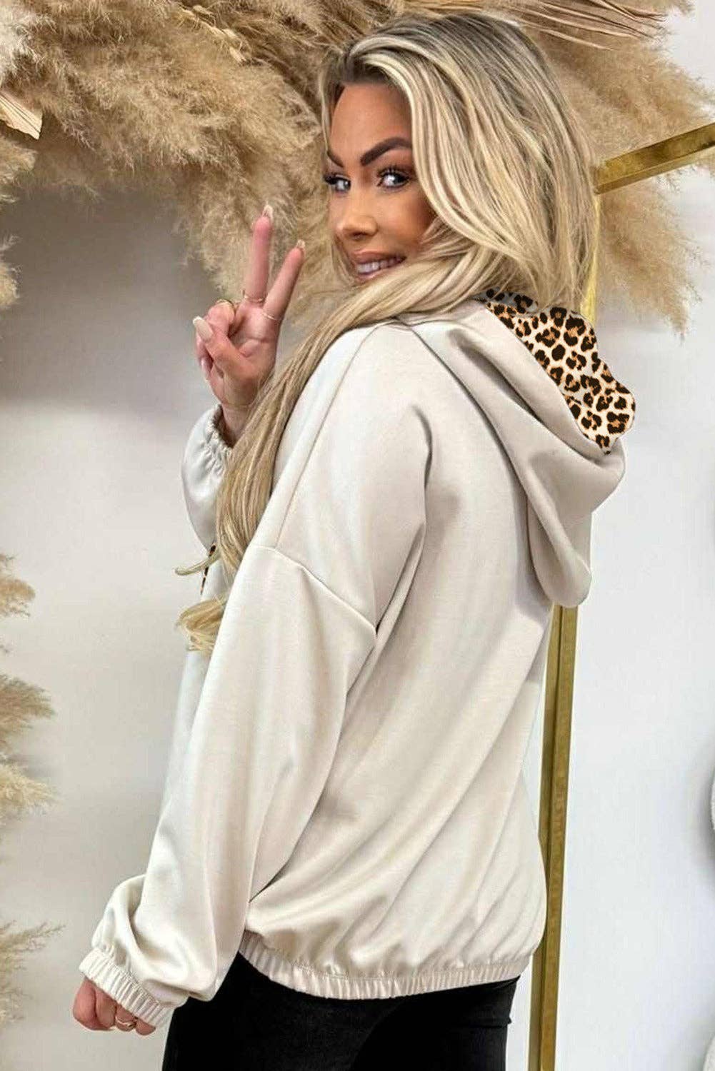 Leopard Contrast Drawstring Hoodie