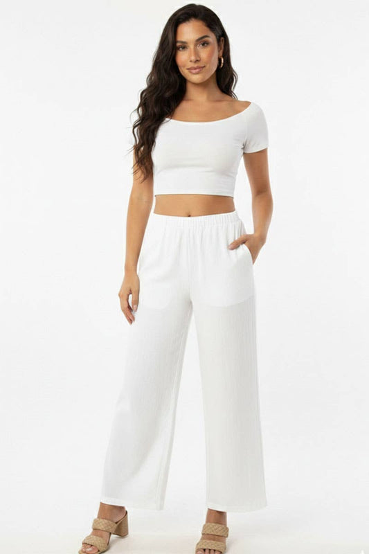 White Relaxed Fit Wide-Leg Pants