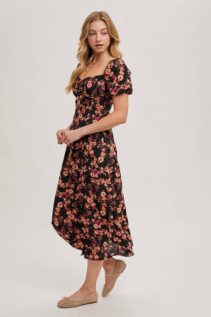 Floral Sweetheart Neck Maxi Dress