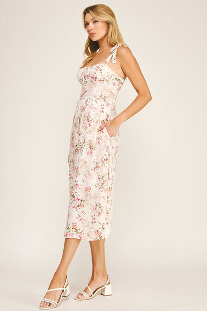 Romantic Floral Tie Midi Dress