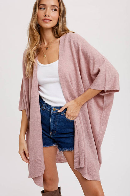 Wide Sleeve Lightweight Pink Cardigan