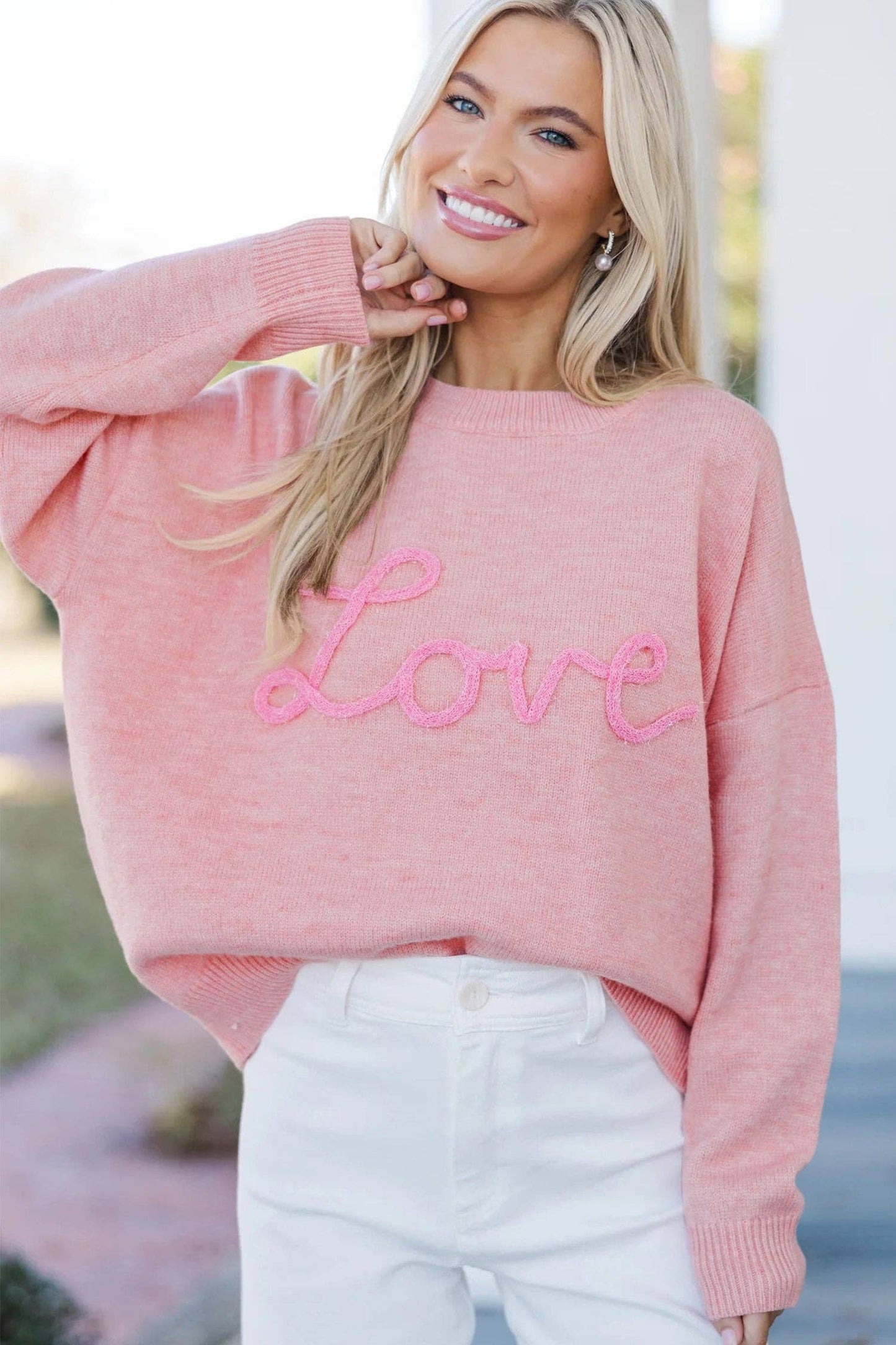 Pink Corded Love Sweater