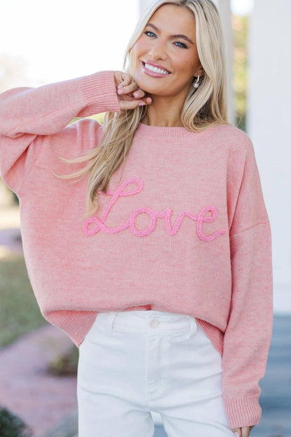 Pink Corded Love Sweater