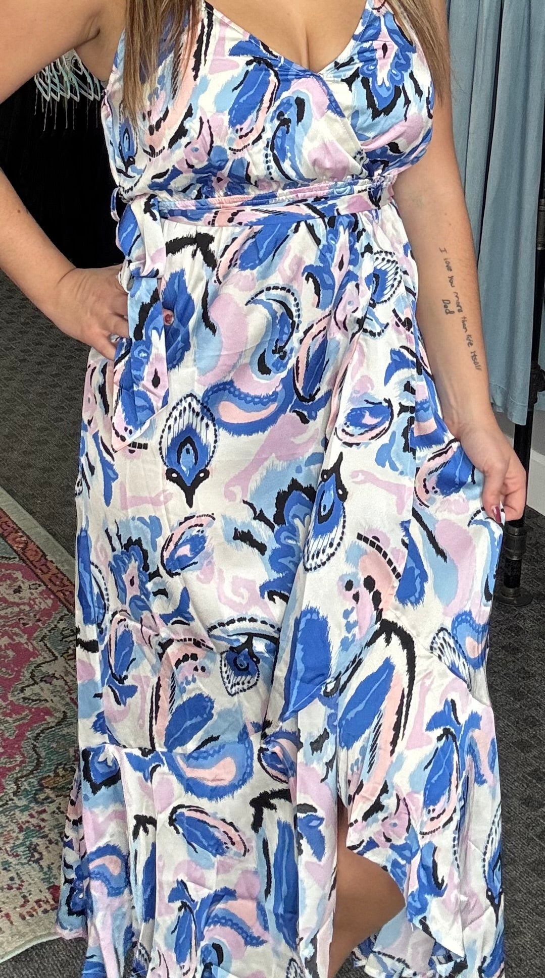 Blue/Lilac Ruffle Wrap Cami Dress
