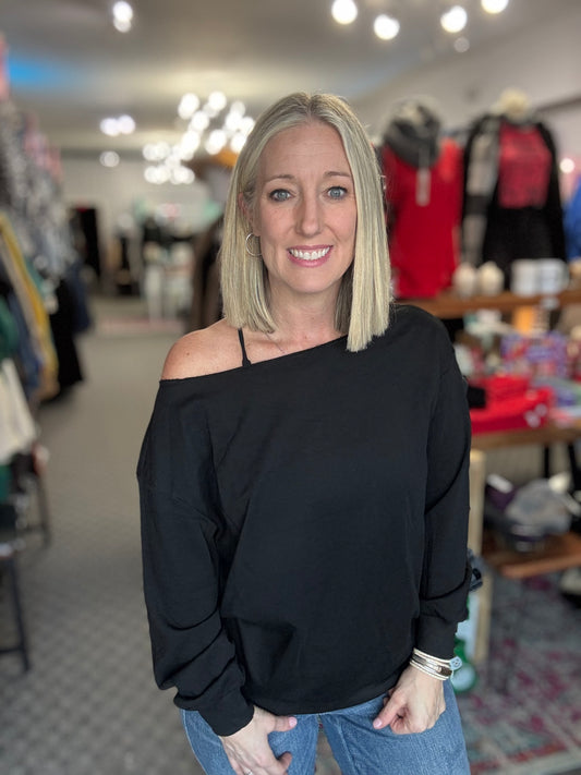 Off The Shoulder Black Sweatshirt