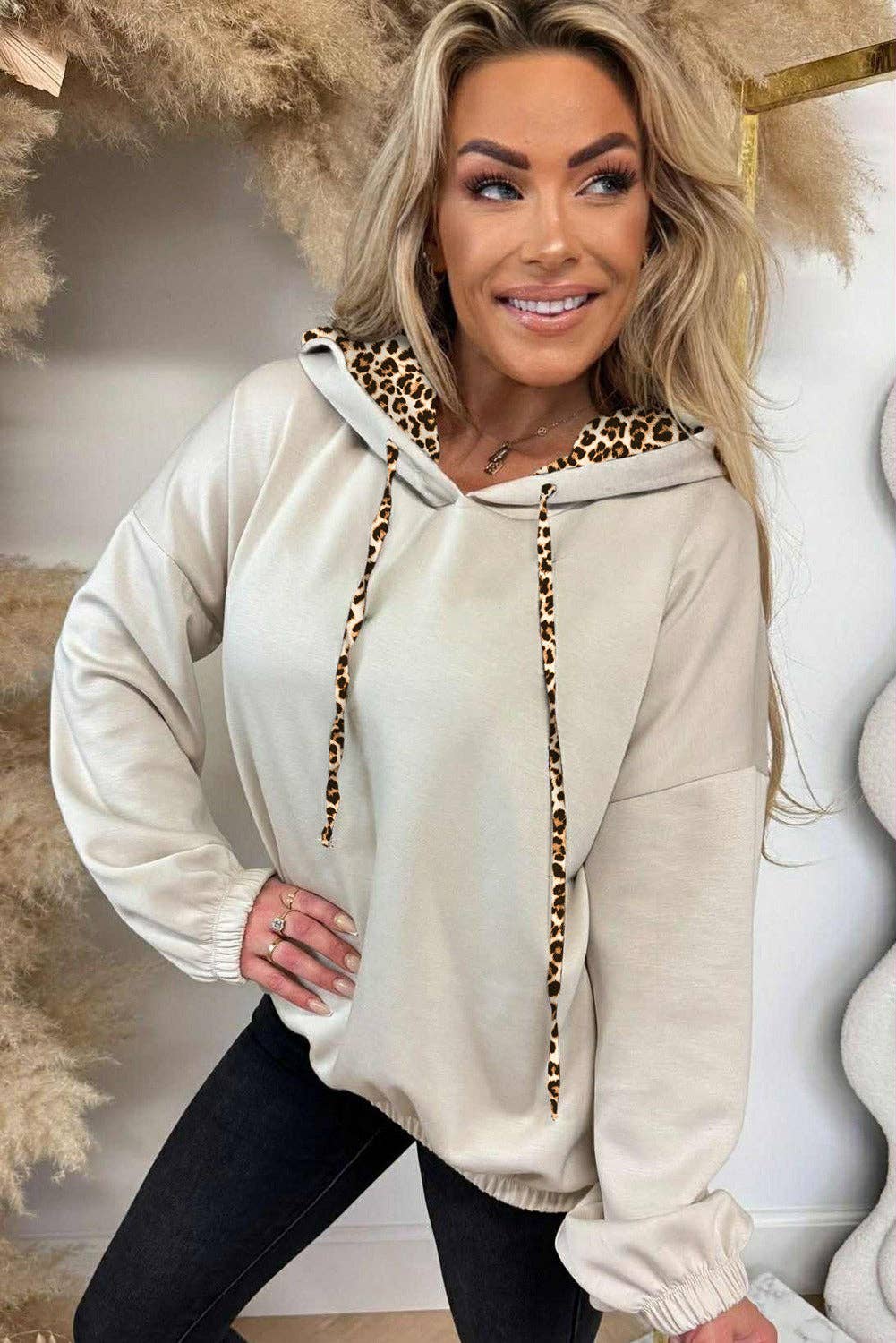 Leopard Contrast Drawstring Hoodie