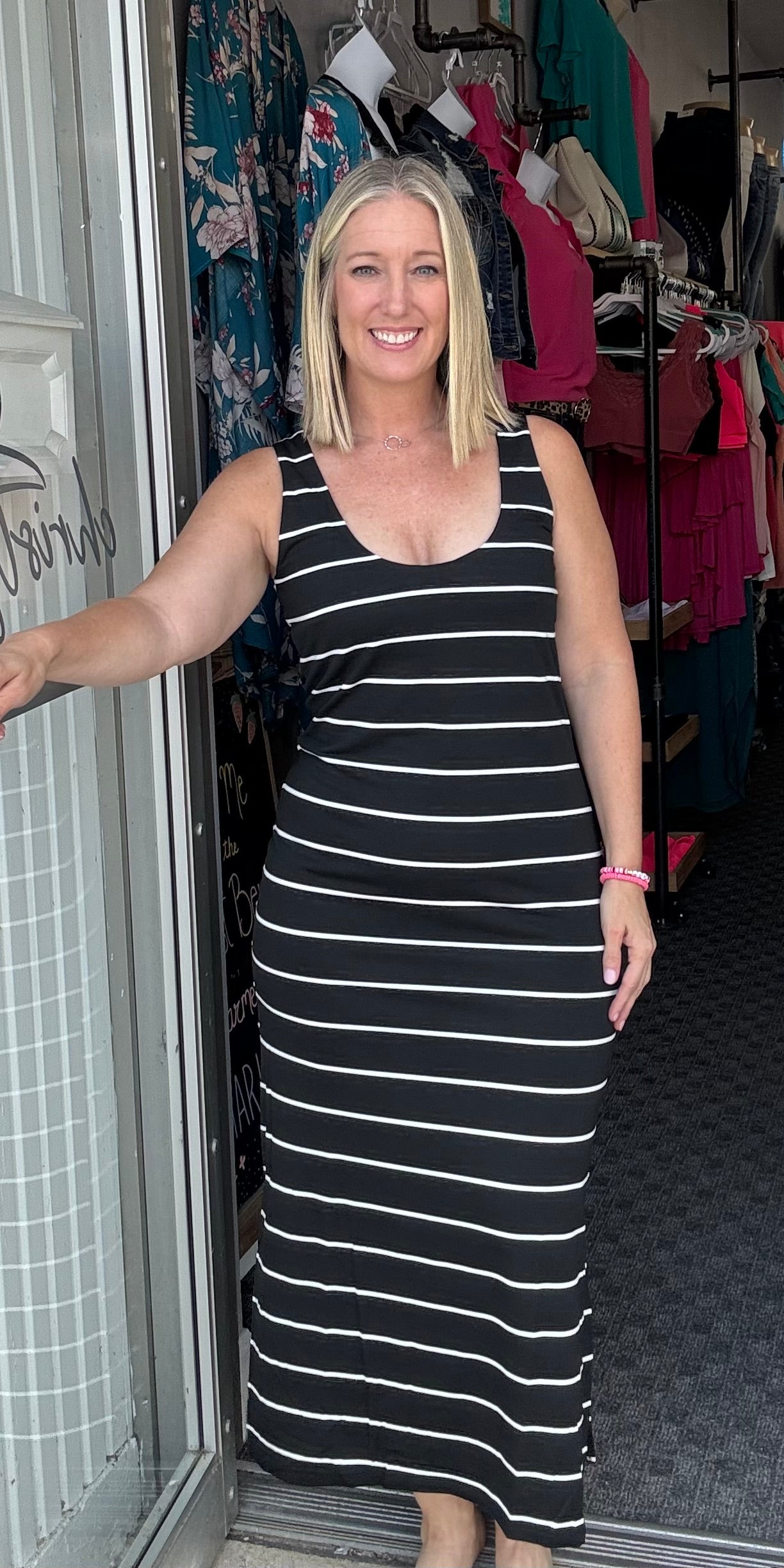 Sleeveless Black Striped Maxi Dress