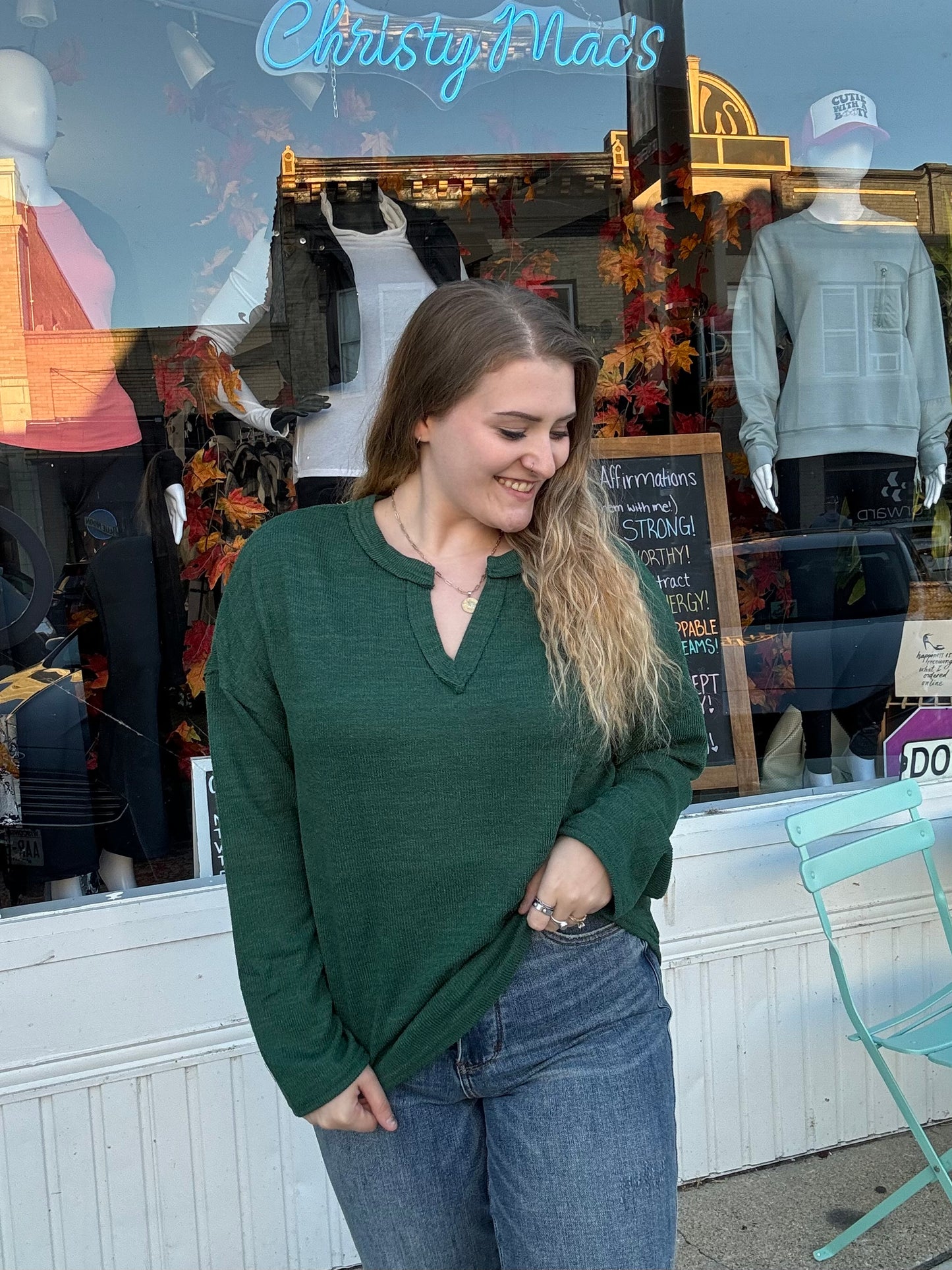 Cozy Forest Green Long Sleeve Top