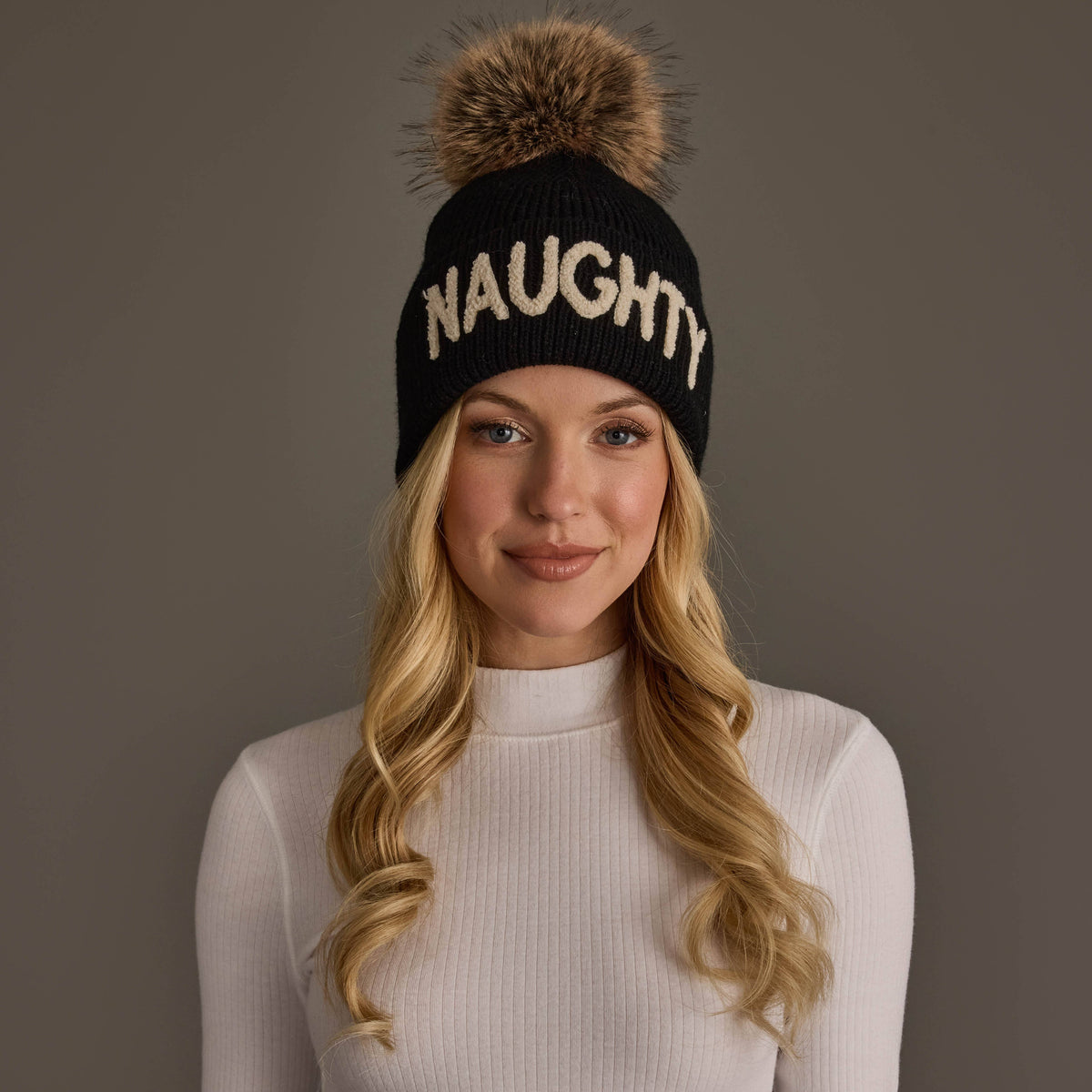 Black Naughty Knit Pom Hat