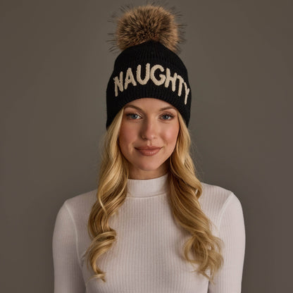 Black Naughty Knit Pom Hat