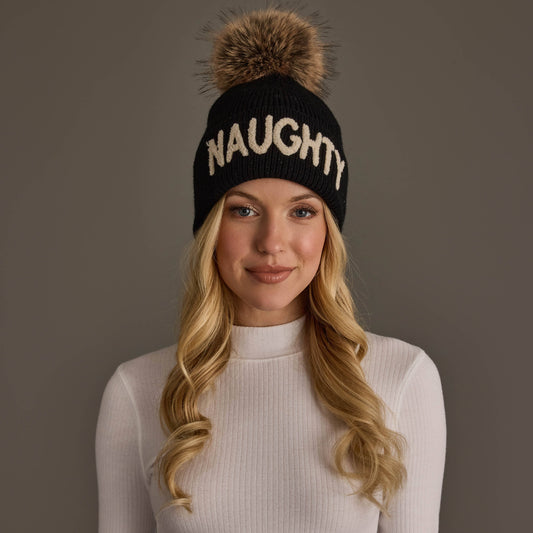 Black Naughty Knit Pom Hat