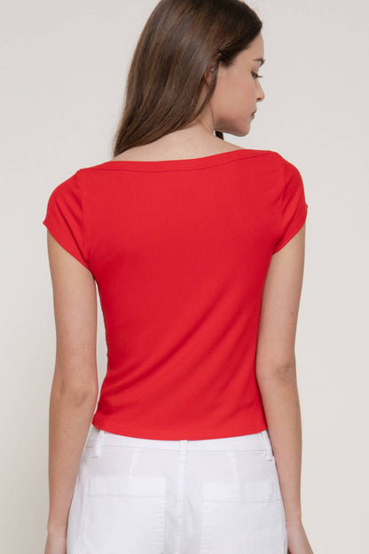 Cap Sleeve Rib Knit Top