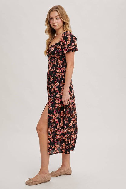 Floral Sweetheart Neck Maxi Dress