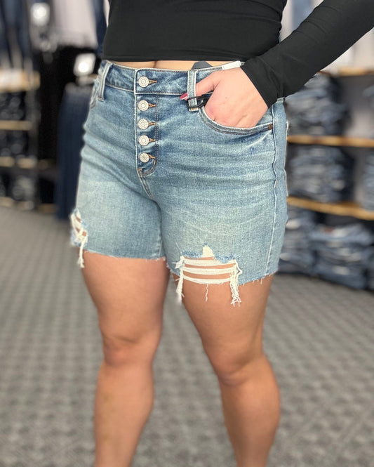 Reg/Plus Judy Blue Vintage Wash Destroy Button Fly Shorts