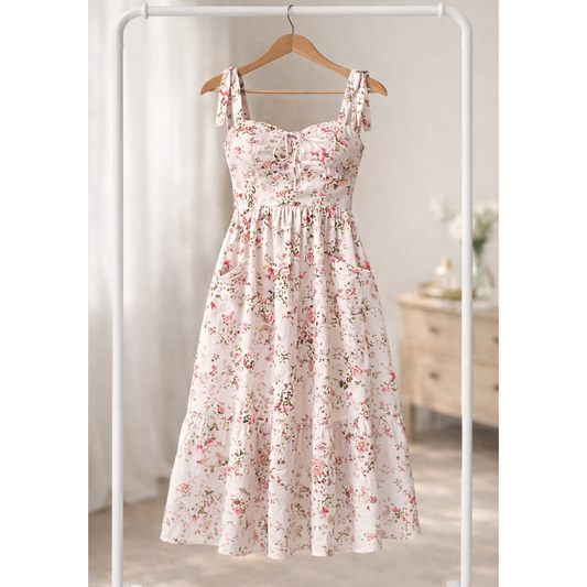 Romantic Floral Tie Midi Dress