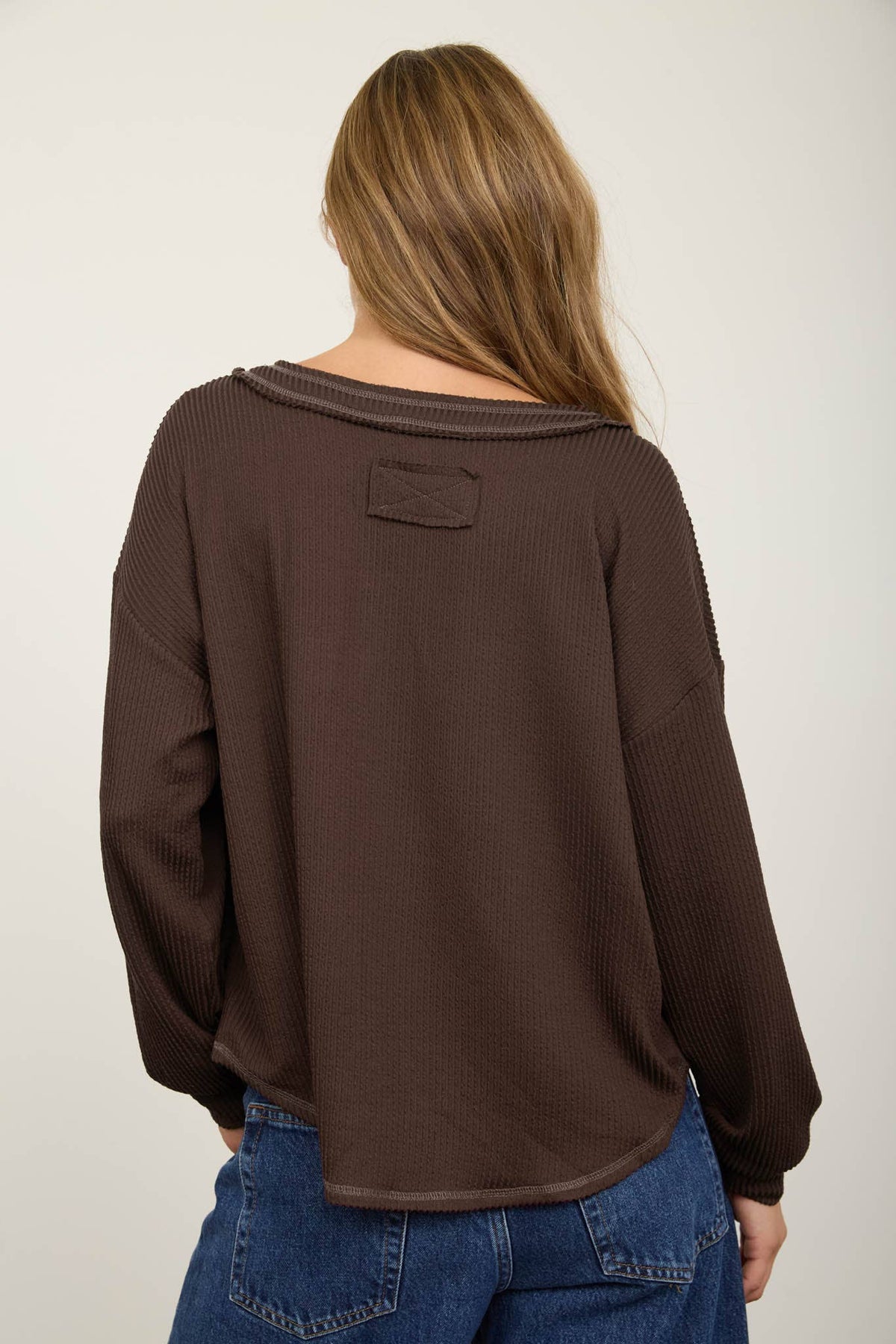 Raw Edge V-Neck Knit Top