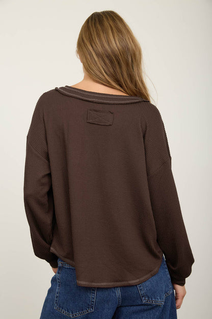 Raw Edge V-Neck Knit Top